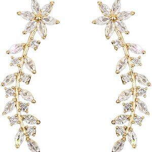 Elegant White Cubic Zirconia Flower Earrings for Women, Copper, Hypoallergenic,